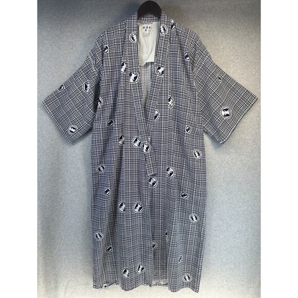 Vintage Traditional Japanese Blue White 100% Cotton Long Kimono Yukata Robe